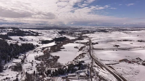 Bridger Mountain Range, Gallatin Valley, Bozeman, Montana Winter Aerial Stock Footage 303590182