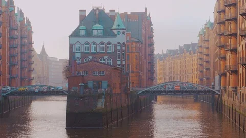 Bridges across Elbe river view. Old warehouse district in Hamburg Video stock 100713268
