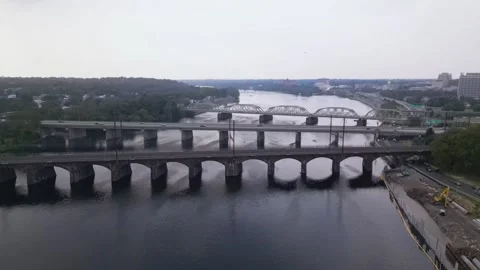 Bridges and highways between New Jersey and Pennsylvania Stock Footage 244187985