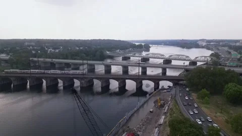 Bridges and highways between New Jersey and Pennsylvania Stock Footage 244187988