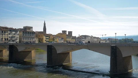 Bridges of Florence over the Arno River at sunset, Italy Video stock 76854645