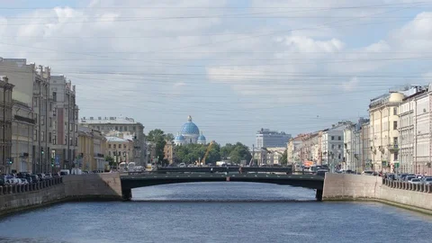 Bridges on The Fontanka River and The Trinity Cathedral in the summer Stock Footage 83229227