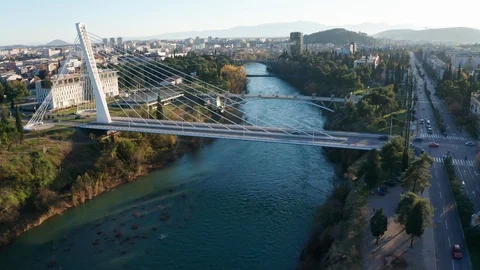 Bridges on Moraca river in Podgorica Montenegro Stock Footage 124106989