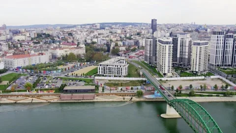 Bridges over river in a big busy city Stock Footage 256090164