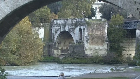 The Bridges over River Tiber in Rome - beautiful view Video stock 72436082