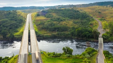 Bridges over the Tietê River, highways in Itu, hyperlapse Stock Footage 131014316