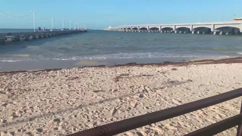 The bridges in progreso Beach in Mexico Stock Footage 145848533