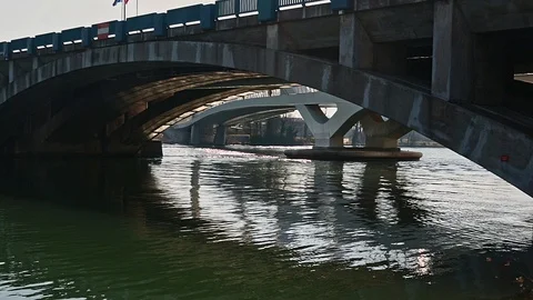 Bridges on the Rhone river in Lyon Stock Footage 103856147