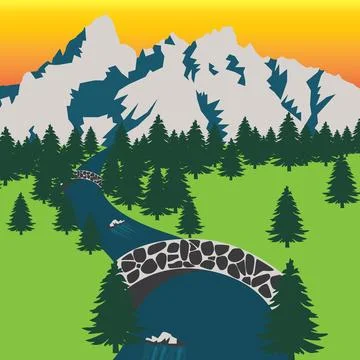 Bridges river mountain view vector Stock Illustration