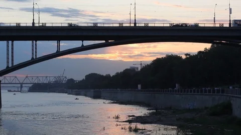Bridges through the river at sunset. Stock Footage 111437672