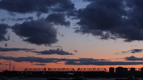 Bridges through the river at sunset. Stock Footage 111581012