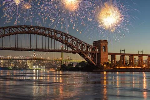 Bridgescape Fireworks Stock Photos