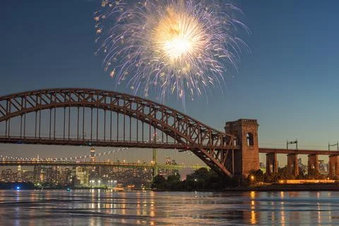Bridgescape Fireworks Stock Photos