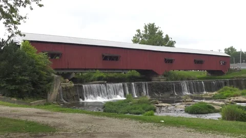 Bridgeton Covered Bridge in Park County Indiana Stock Footage 263790284