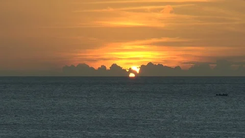 Bridgetown Barbados Setting Sun And Fishing Boat Stock Footage 110756689