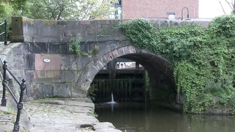 Bridgewater Canal Bridge &amp; Lock Stock Footage 79655434