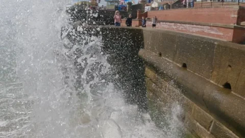 Bridlington high tides Stock Footage 247505958