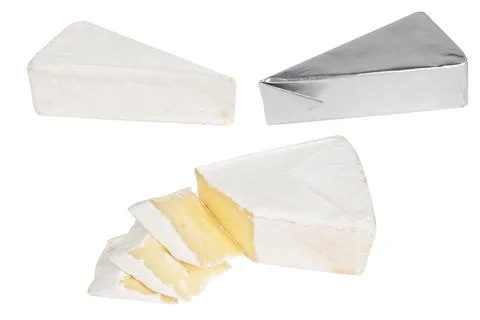 Brie cheese in a triangle on white background isolated Stock Photos