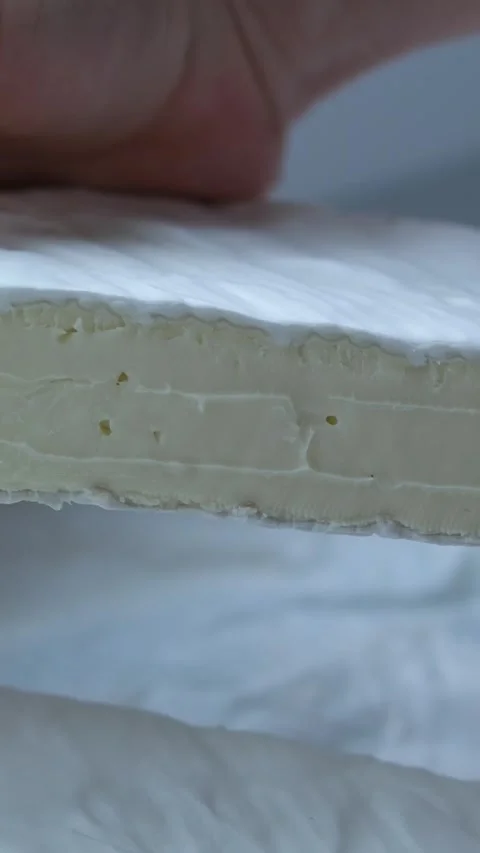 Brie cheese with white mold Rotating Camembert cream cheese, close-up, dairy Stock Footage 302104937