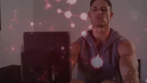 Brief pause ending, man rowing, pulling, leaning back, arms flexing, overlay Stock Footage 331615254