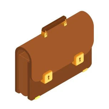 Briefcase. 3d Isometric Briefcase icon. Brown briefcase with golden lock. Bri Stock Illustration