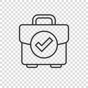 Briefcase accept icon in flat style. Portfolio approval vector illustration o Stock Illustration