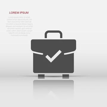 Briefcase accept icon in flat style. Portfolio approval vector illustration.. Stock Illustration
