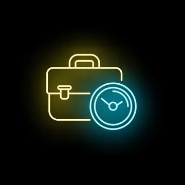 Briefcase and clock neon glowing business time icon Illustrazione stock