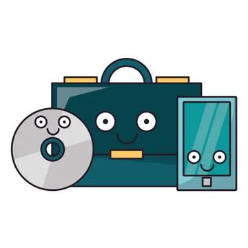 Briefcase and samrtphone with cd rom vector illustration Stock Illustration