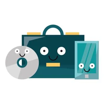 Briefcase and samrtphone with cd rom vector illustration Stock Illustration