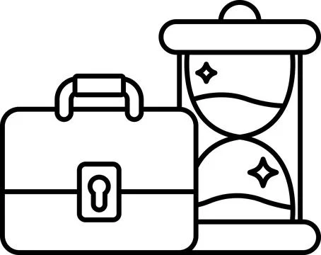 A briefcase and a sand timer are shown next to each other Stock Illustration
