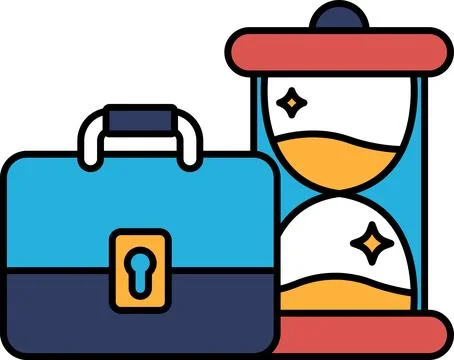 A briefcase and a sand timer are shown next to each other Stock Illustration