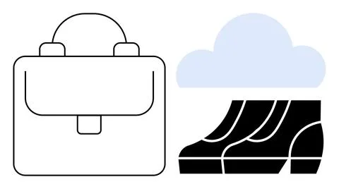Briefcase and shoes accompanied by a cloud highlight concepts of business tra Stock Illustration