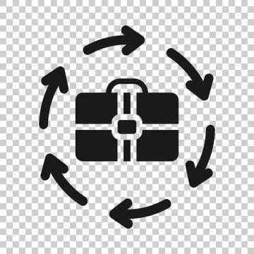 Briefcase with arrow icon in flat style. Businessman bag vector illustration  Stock Illustration