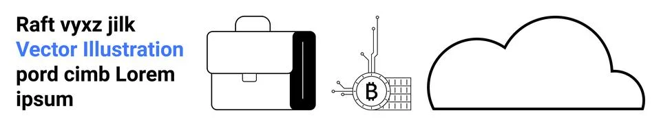 Briefcase, Bitcoin Mining, Cloud Storage Illustration for Business and Tech.. Stock Illustration