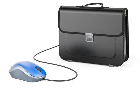 Briefcase with computer mouse. 3D rendering 스톡 일러스트