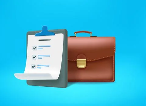 Briefcase with contract list. 3d vector illustration Stock Illustration