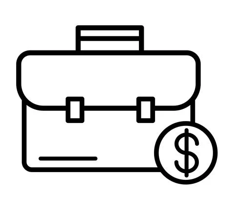 Briefcase with dollars stack flat icon. Business bag pictogram for web. Line  Stock Illustration