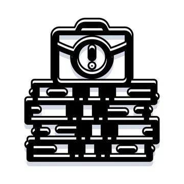 Briefcase with exclamation mark on stacked folders Stockillustratie