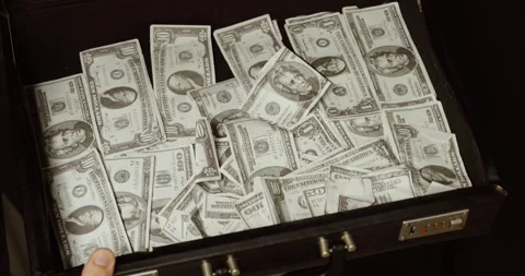 Briefcase Full of Cash Opening and Closing – Money and Wealth Concept Stock Footage 331948677
