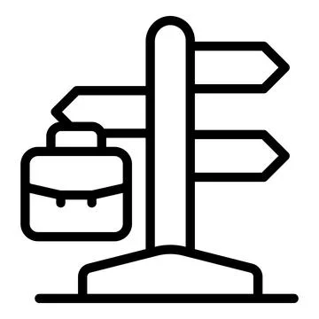 Briefcase hanging on a signpost with multiple directions, choosing career pat イラスト素材
