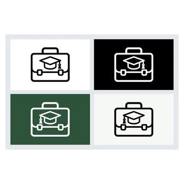 Briefcase icon with a graduation cap symbol on four different colored backg.. Stock Illustration