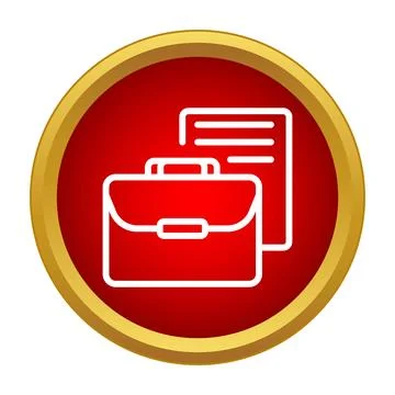 Briefcase icon with paper documents inside a red and gold circle Stock Illustration