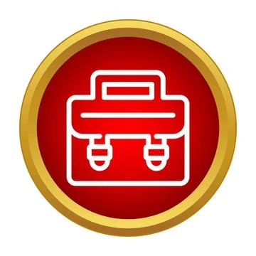 Briefcase icon in a red circle with a golden border Stock Illustration