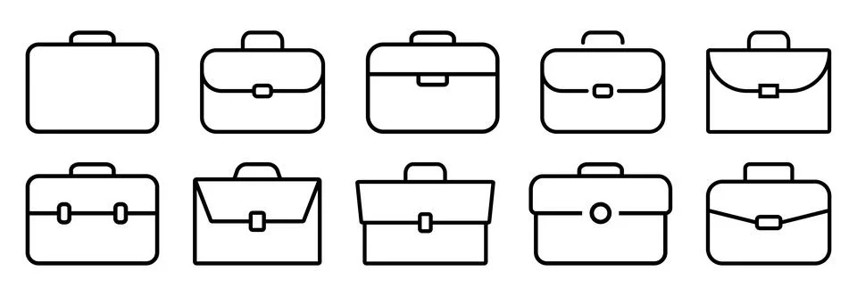 Briefcase icon set. Set of different brifecase shape Stock Illustration