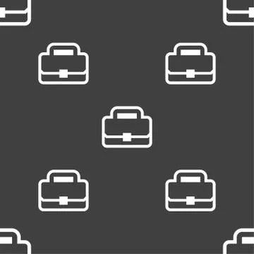 Briefcase icon sign. Seamless pattern on a gray background. Vector Stock Illustration