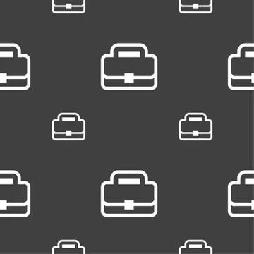 Briefcase icon sign. Seamless pattern on a gray background. Illustrazione stock