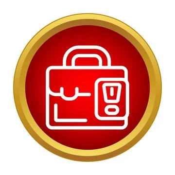 Briefcase icon with warning sign on red background Stock Illustration