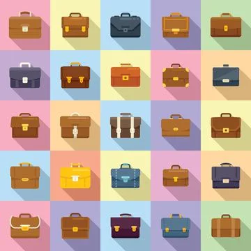 Briefcase icons set flat vector. Office bag Stock Illustration