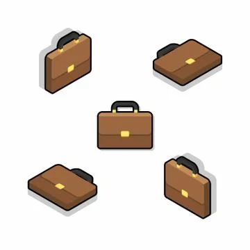 Briefcase Isometric &amp; Flat Black Stroke and Shadow icon vector. Illustrazione stock